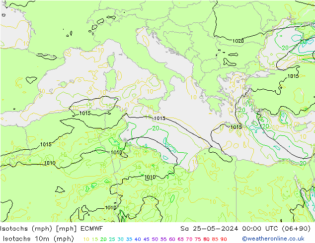 Isotachs (mph) ECMWF  25.05.2024 00 UTC