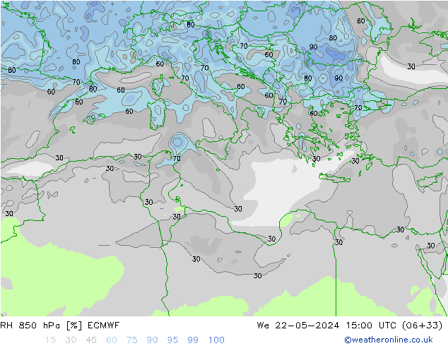 RH 850 hPa ECMWF St 22.05.2024 15 UTC