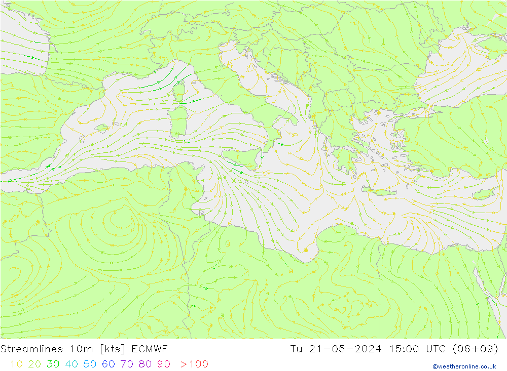 Linea di flusso 10m ECMWF mar 21.05.2024 15 UTC