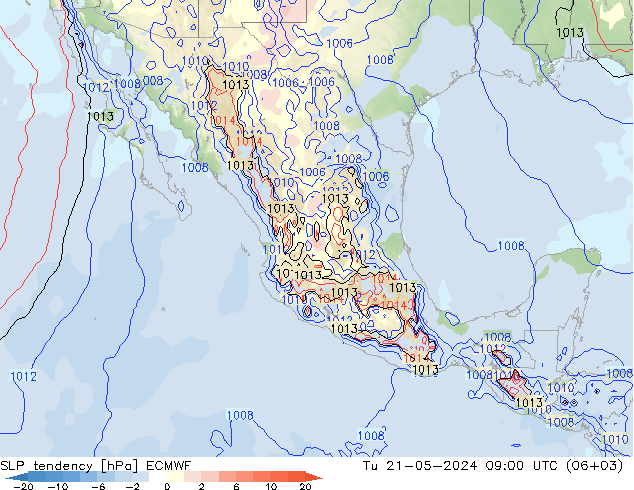 Tendencia de presión ECMWF mar 21.05.2024 09 UTC