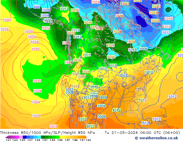 Thck 850-1000 гПа ECMWF вт 21.05.2024 06 UTC