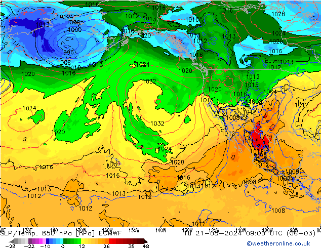 SLP/Temp. 850 hPa ECMWF Tu 21.05.2024 09 UTC