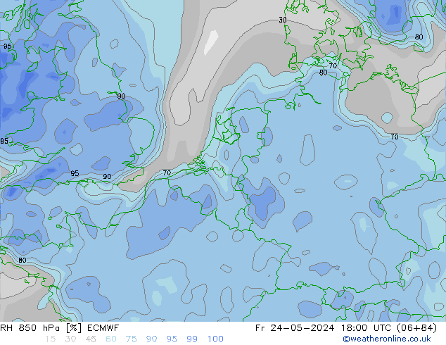 RH 850 гПа ECMWF пт 24.05.2024 18 UTC