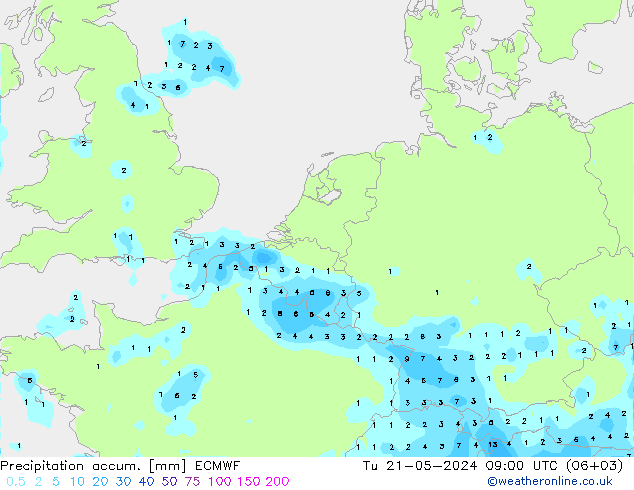 Precipitation accum. ECMWF mar 21.05.2024 09 UTC