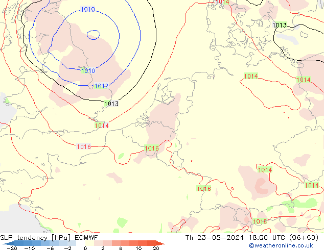 SLP tendency ECMWF Qui 23.05.2024 18 UTC