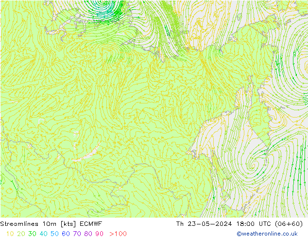 Linea di flusso 10m ECMWF gio 23.05.2024 18 UTC