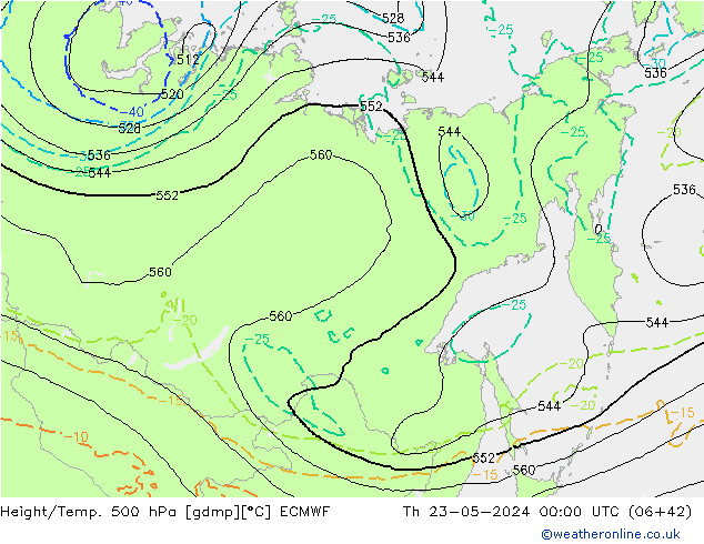 Z500/Rain (+SLP)/Z850 ECMWF gio 23.05.2024 00 UTC
