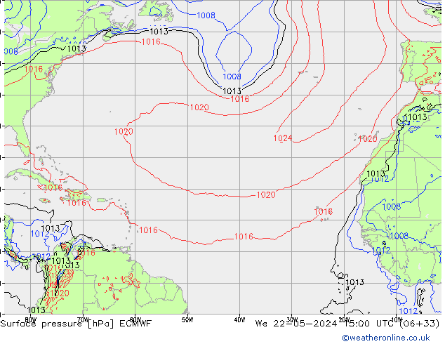 Atmosférický tlak ECMWF St 22.05.2024 15 UTC