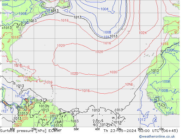 Luchtdruk (Grond) ECMWF do 23.05.2024 03 UTC