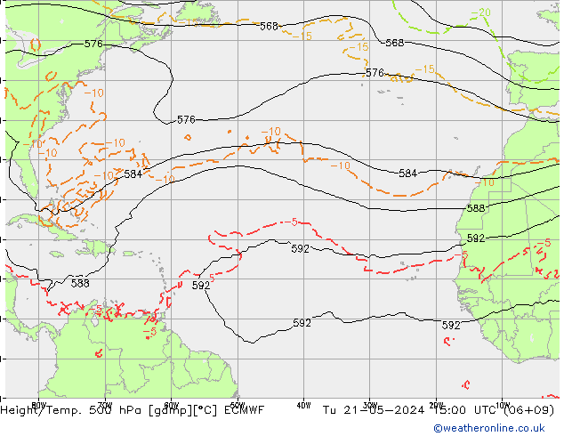 Height/Temp. 500 hPa ECMWF Út 21.05.2024 15 UTC