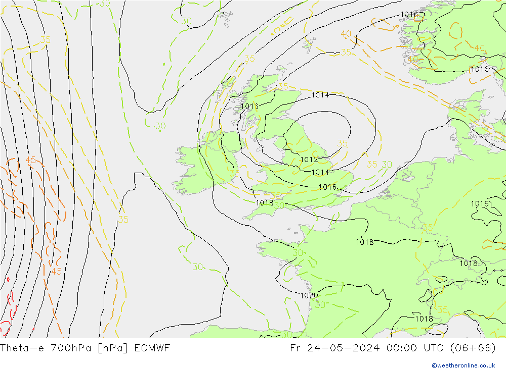 Theta-e 700гПа ECMWF пт 24.05.2024 00 UTC