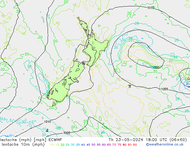 Isotaca (mph) ECMWF jue 23.05.2024 18 UTC