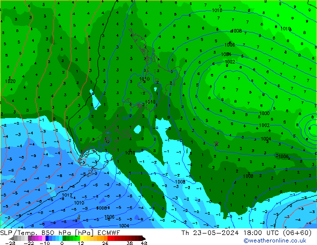 SLP/Temp. 850 hPa ECMWF Th 23.05.2024 18 UTC