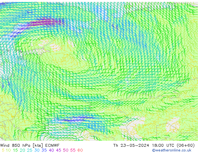 Wind 850 hPa ECMWF Th 23.05.2024 18 UTC