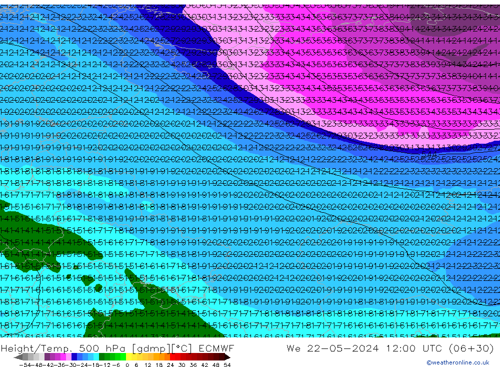 Yükseklik/Sıc. 500 hPa ECMWF Çar 22.05.2024 12 UTC