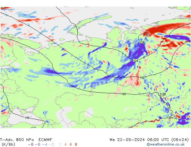 T-Adv. 850 hPa ECMWF  22.05.2024 06 UTC