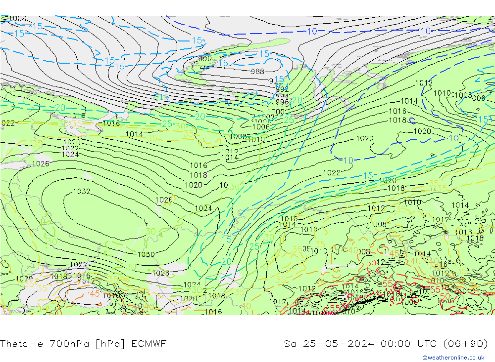 Theta-e 700hPa ECMWF  25.05.2024 00 UTC