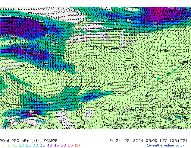 Wind 950 hPa ECMWF Fr 24.05.2024 06 UTC