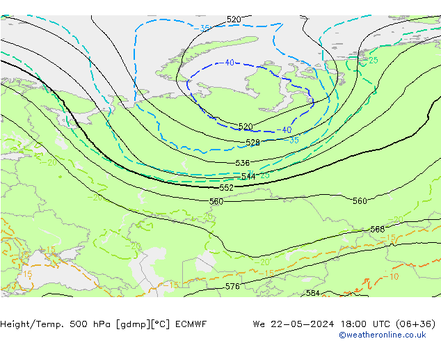 Z500/Yağmur (+YB)/Z850 ECMWF Çar 22.05.2024 18 UTC