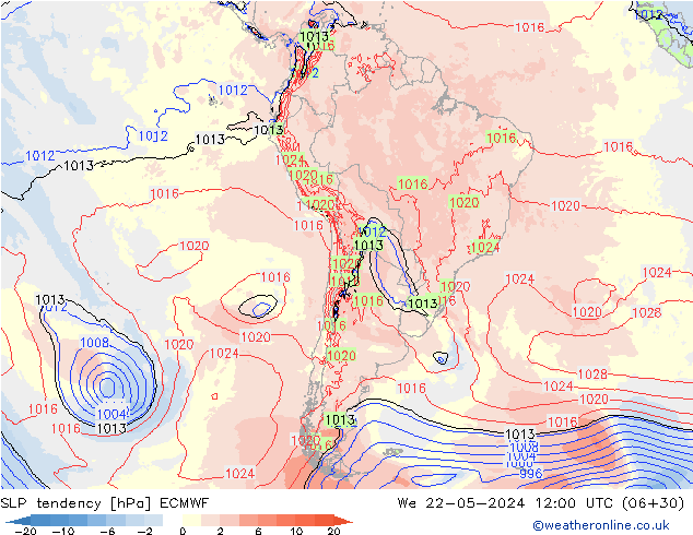 Druktendens (+/-) ECMWF wo 22.05.2024 12 UTC