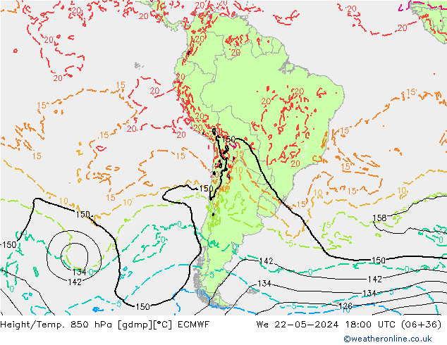 Z500/Rain (+SLP)/Z850 ECMWF We 22.05.2024 18 UTC