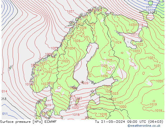 Pressione al suolo ECMWF mar 21.05.2024 09 UTC