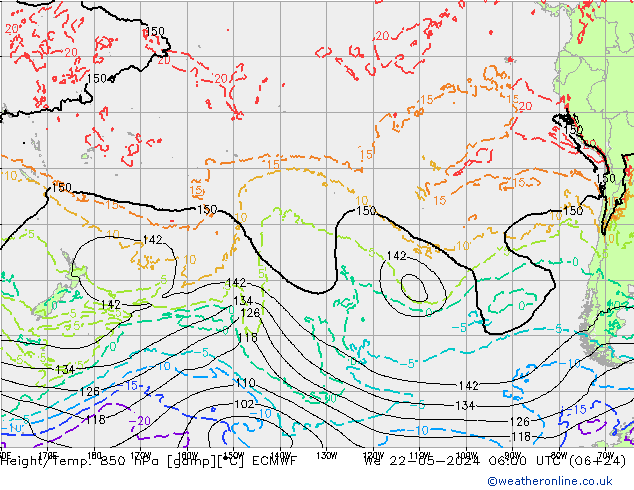 Z500/Rain (+SLP)/Z850 ECMWF mer 22.05.2024 06 UTC