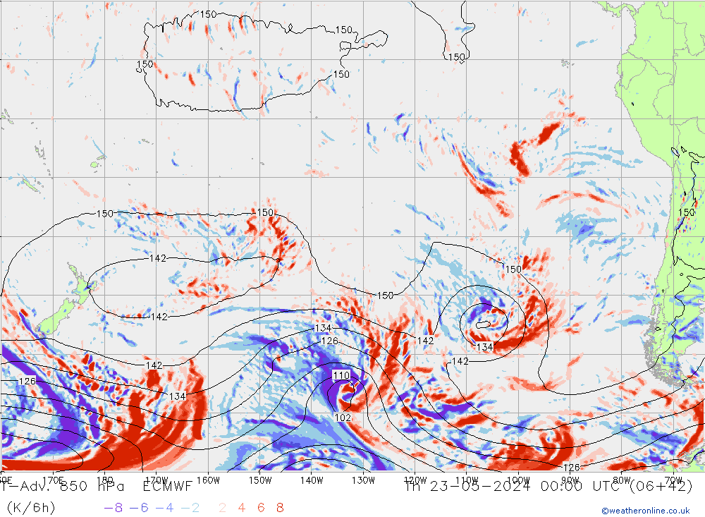 T-Adv. 850 hPa ECMWF Čt 23.05.2024 00 UTC