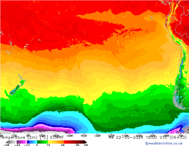 Temperatura (2m) ECMWF mer 22.05.2024 15 UTC