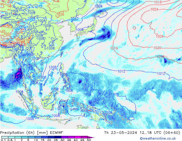 Precipitazione (6h) ECMWF gio 23.05.2024 18 UTC