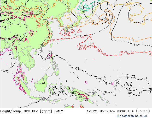 Hoogte/Temp. 925 hPa ECMWF za 25.05.2024 00 UTC