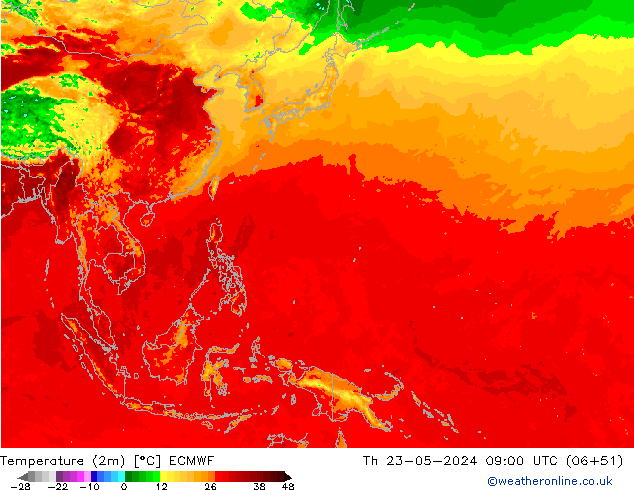 température (2m) ECMWF jeu 23.05.2024 09 UTC