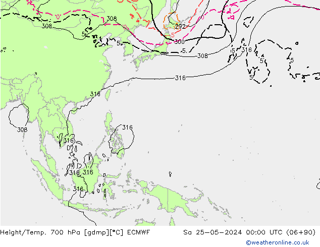 Height/Temp. 700 hPa ECMWF sab 25.05.2024 00 UTC