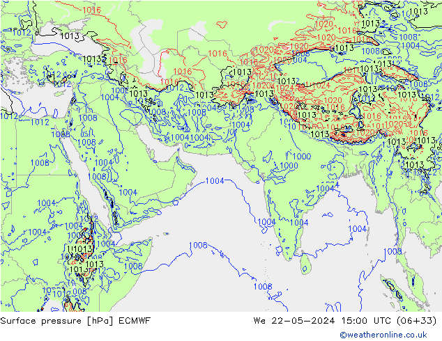 Surface pressure ECMWF We 22.05.2024 15 UTC
