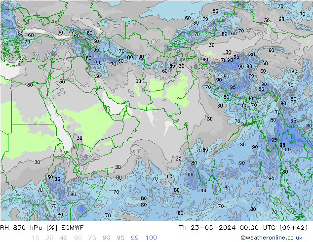 Humidité rel. 850 hPa ECMWF jeu 23.05.2024 00 UTC