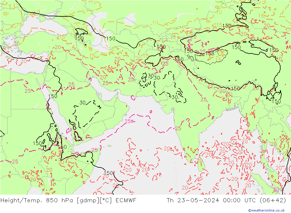 Yükseklik/Sıc. 850 hPa ECMWF Per 23.05.2024 00 UTC