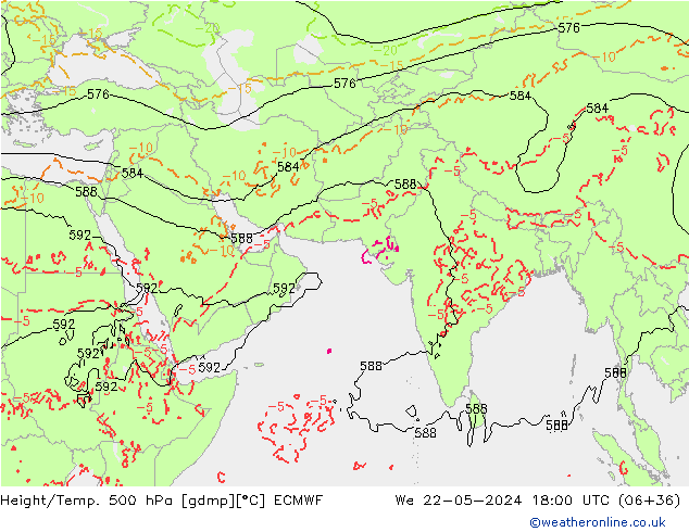 Height/Temp. 500 hPa ECMWF Mi 22.05.2024 18 UTC