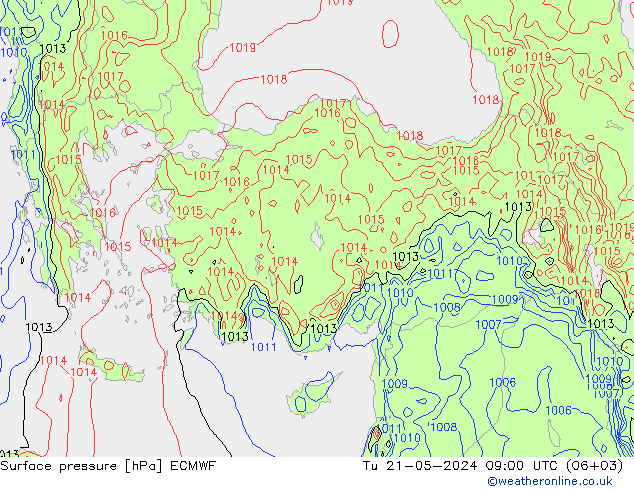 Surface pressure ECMWF Tu 21.05.2024 09 UTC