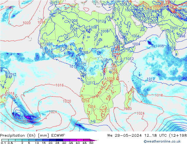 Precipitation (6h) ECMWF We 29.05.2024 18 UTC
