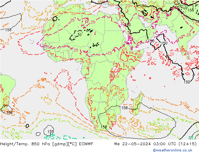 Height/Temp. 850 hPa ECMWF We 22.05.2024 03 UTC