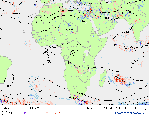 T-Adv. 500 гПа ECMWF чт 23.05.2024 15 UTC