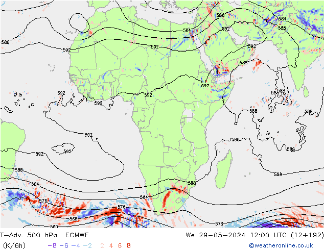 T-Adv. 500 hPa ECMWF mer 29.05.2024 12 UTC