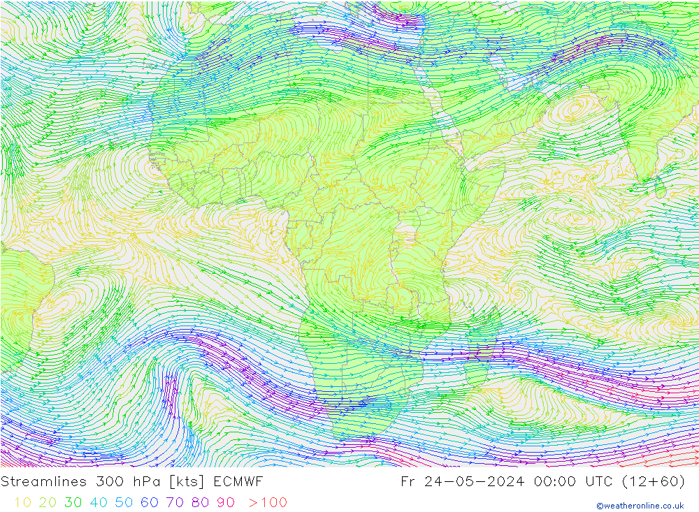 Linea di flusso 300 hPa ECMWF ven 24.05.2024 00 UTC