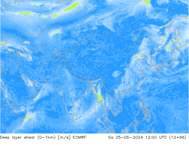 Deep layer shear (0-1km) ECMWF sab 25.05.2024 12 UTC