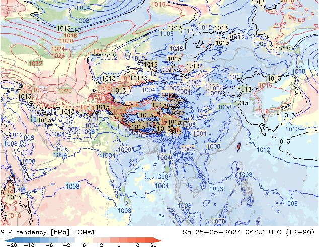 SLP tendency ECMWF Sa 25.05.2024 06 UTC