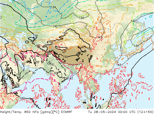 Height/Temp. 850 hPa ECMWF Út 28.05.2024 00 UTC