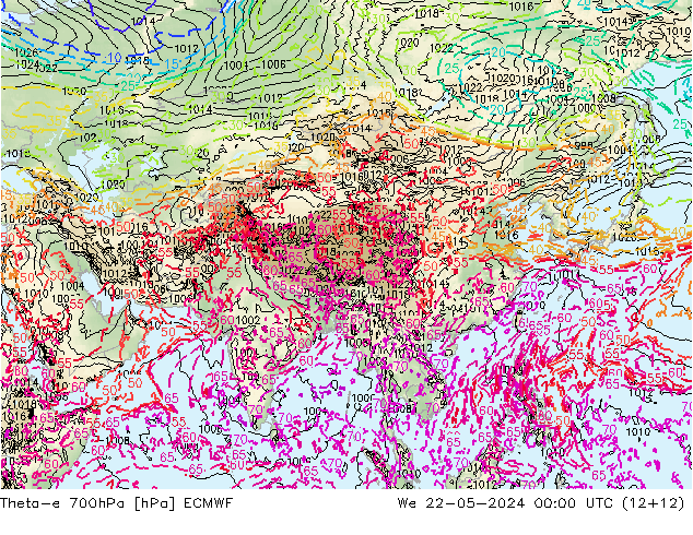 Theta-e 700hPa ECMWF Çar 22.05.2024 00 UTC