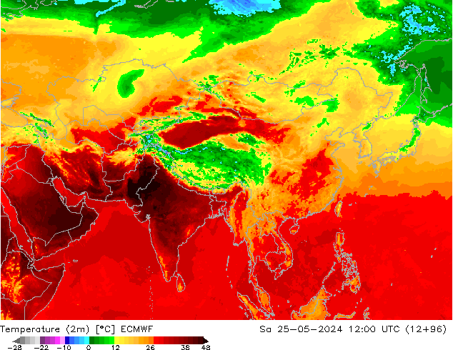 Temperature (2m) ECMWF Sa 25.05.2024 12 UTC