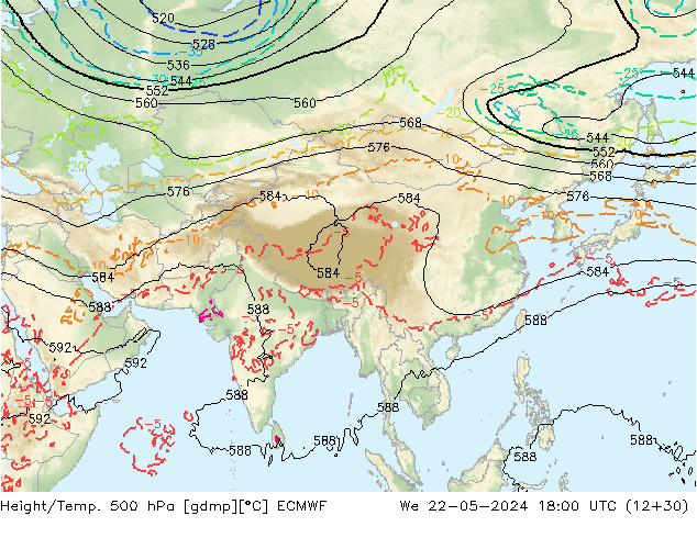 Z500/Rain (+SLP)/Z850 ECMWF We 22.05.2024 18 UTC