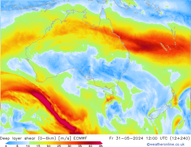 Deep layer shear (0-6km) ECMWF Cu 31.05.2024 12 UTC